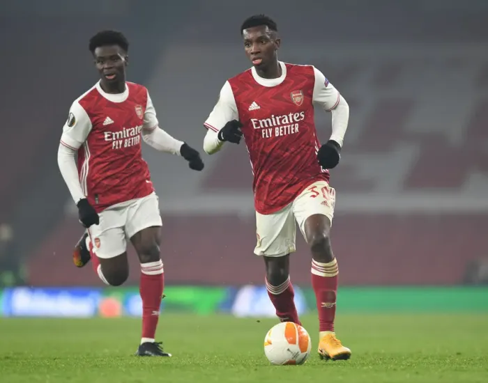 Framed Print : Arsenal's Eddie Nketiah in Action against Molde FK in UEFA Europa League Group Stage