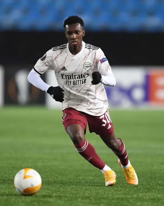 Framed Print : Arsenal's Eddie Nketiah in Action against Molde FK in UEFA Europa League Group Stage