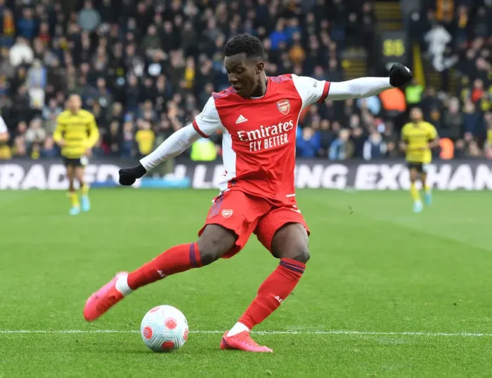 Framed Print : Arsenal's Eddie Nketiah in Action: Premier League 2021-22 - Watford vs Arsenal Framed Print : Arsenal's Eddie Nketiah in Action: Premier League 2021-22 - Watford vs Arsenal