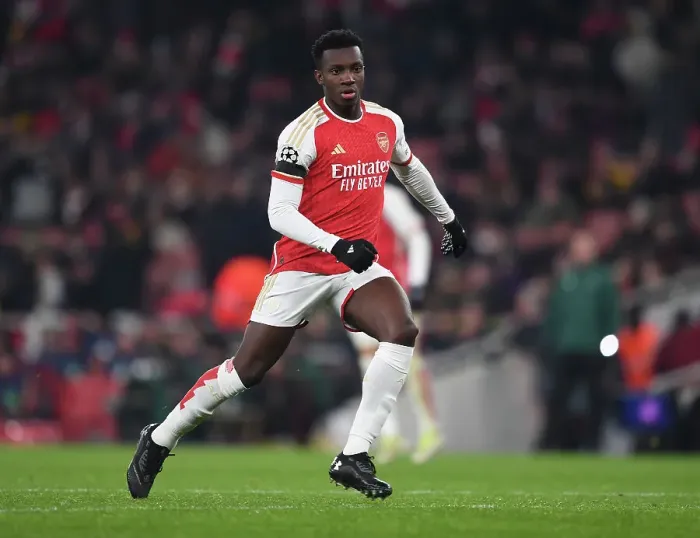 Framed Print : Arsenal's Eddie Nketiah in Action against RC Lens in 2023-24 UEFA Champions League