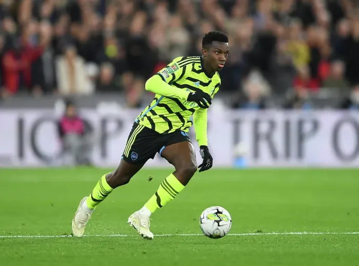 Framed Print : Arsenal's Eddie Nketiah in Action against West Ham United in Carabao Cup Fourth Round
