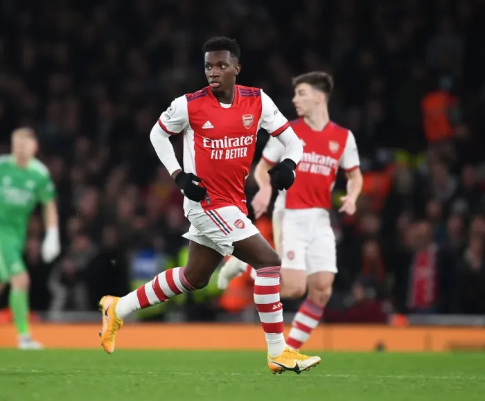 Framed Print : Arsenal's Eddie Nketiah in Action Against West Ham United - Premier League 2021-22