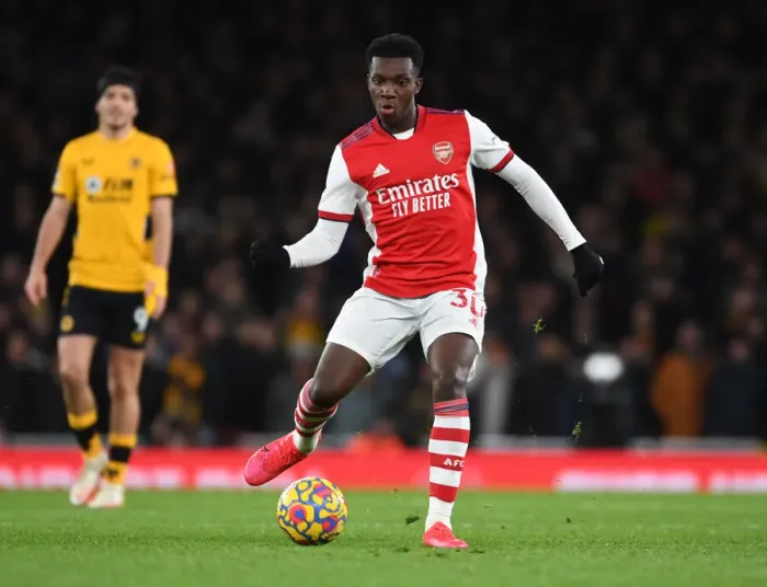Framed Print : Arsenal's Eddie Nketiah in Action Against Wolverhampton Wanderers - Premier League 2021-22 Framed Print : Arsenal's Eddie Nketiah in Action Against Wolverhampton Wanderers - Premier League 2021-22
