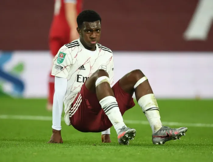 Framed Print : Arsenal's Eddie Nketiah at Empty Anfield: Carabao Cup Clash vs. Liverpool, 2020