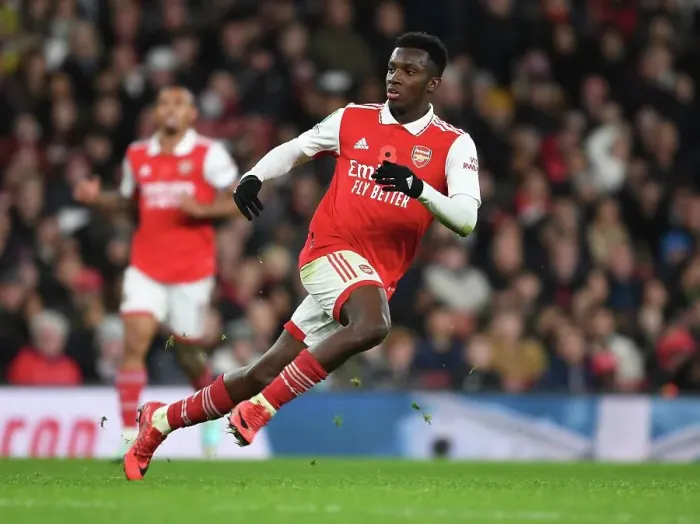 Framed Print : Arsenal's Eddie Nketiah in Carabao Cup Action Against Brighton & Hove Albion