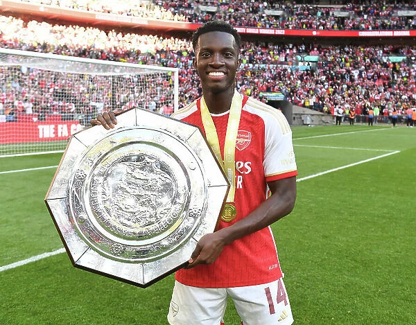 Arsenal's Eddie Nketiah Celebrates at The FA Community Shield: Arsenal vs Manchester City (2023-24)