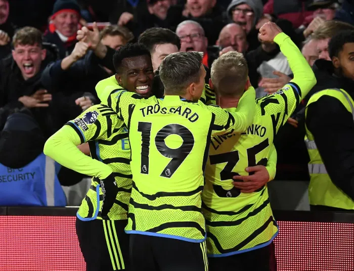 Framed Print : Arsenal's Eddie Nketiah Celebrates Goal Against Brentford in 2023-24 Premier League