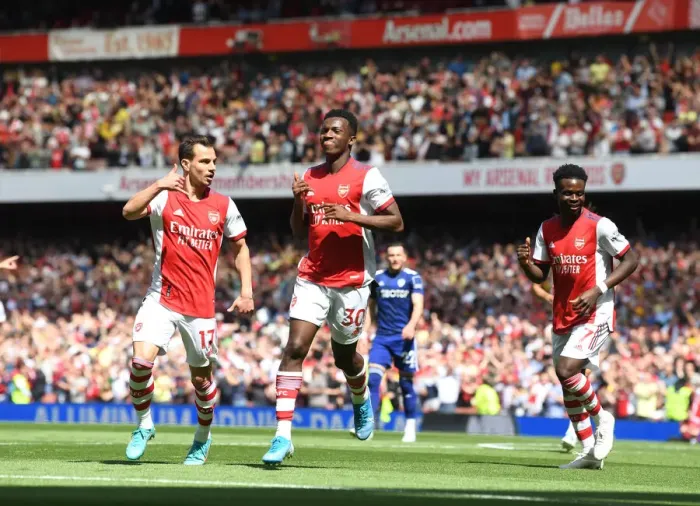 Framed Print : Arsenal's Eddie Nketiah Celebrates Goal Against Leeds United in 2021-22 Premier League