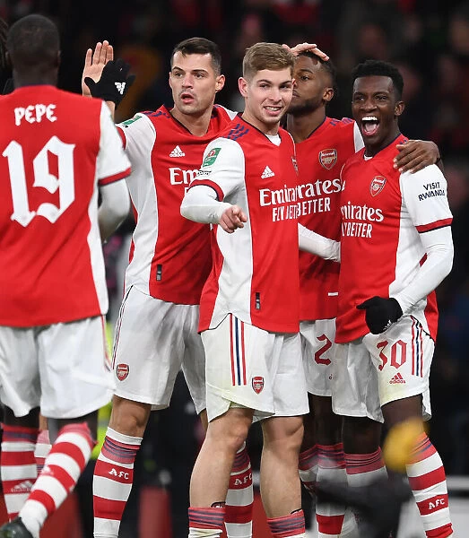 Arsenal's Eddie Nketiah Celebrates Goal Number 4 in Carabao Cup Quarterfinal Win Against Sunderland