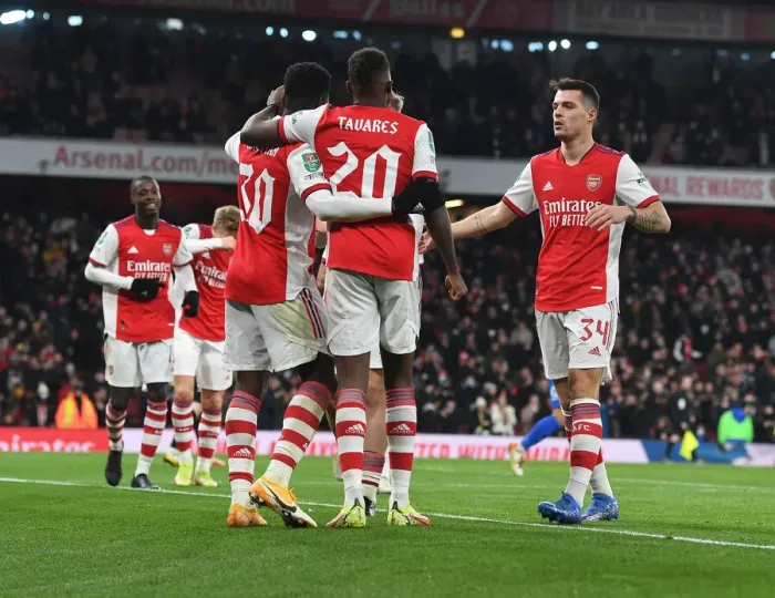Framed Print : Arsenal's Eddie Nketiah Celebrates Goal Against Sunderland in Carabao Cup Quarterfinal