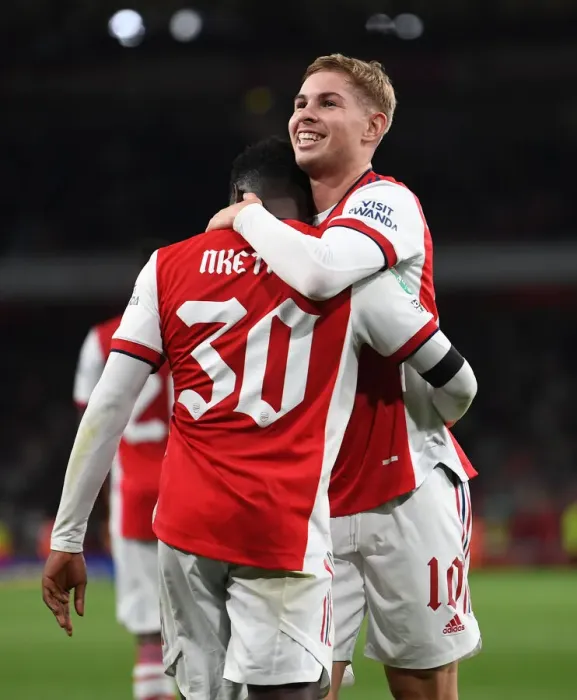 Framed Print : Arsenal's Eddie Nketiah and Emile Smith Rowe Celebrate Goals in Carabao Cup Victory over AFC Wimbledon Framed Print : Arsenal's Eddie Nketiah and Emile Smith Rowe Celebrate Goals in Carabao Cup Victory over AFC Wimbledon
