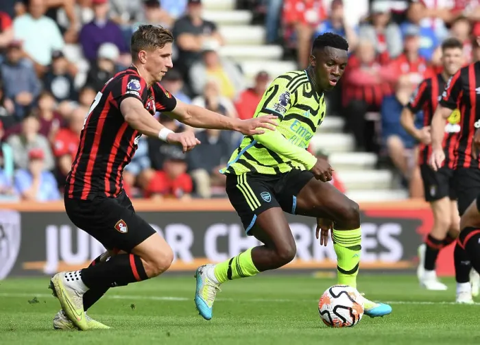 Framed Print : Arsenal's Eddie Nketiah Faces Off Against AFC Bournemouth's Illya Zabarnyi in Premier League Clash (2023-24) Framed Print : Arsenal's Eddie Nketiah Faces Off Against AFC Bournemouth's Illya Zabarnyi in Premier League Clash (2023-24)
