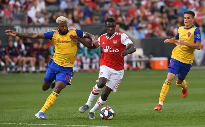 Framed Print : Arsenal's Eddie Nketiah Faces Off Against Colorado's Kellyn Acosta in 2019 Pre-Season Clash