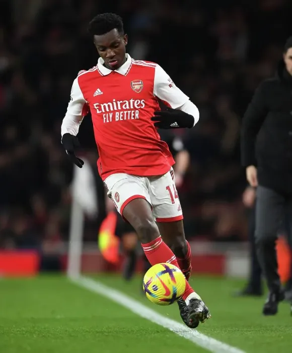 Framed Print : Arsenal's Eddie Nketiah Faces Off Against Everton in Intense Premier League Showdown