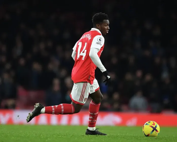 Framed Print : Arsenal's Eddie Nketiah Faces Off Against Everton in Premier League Showdown