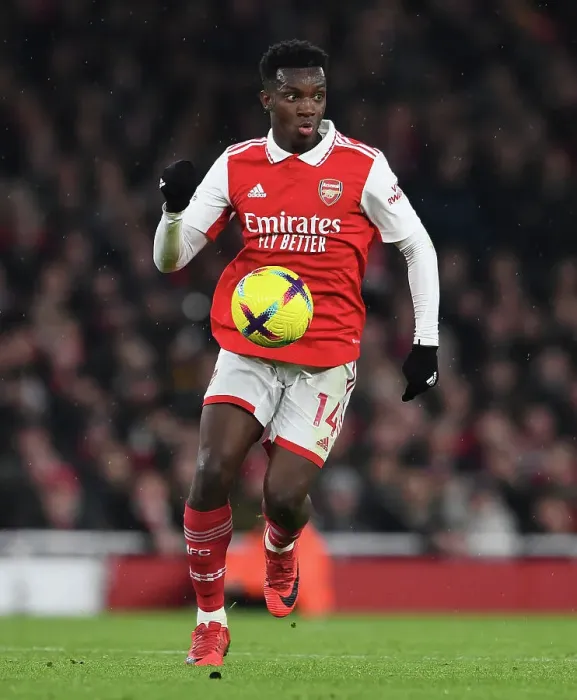 Framed Print : Arsenal's Eddie Nketiah Faces Off Against Manchester City in Premier League Battle