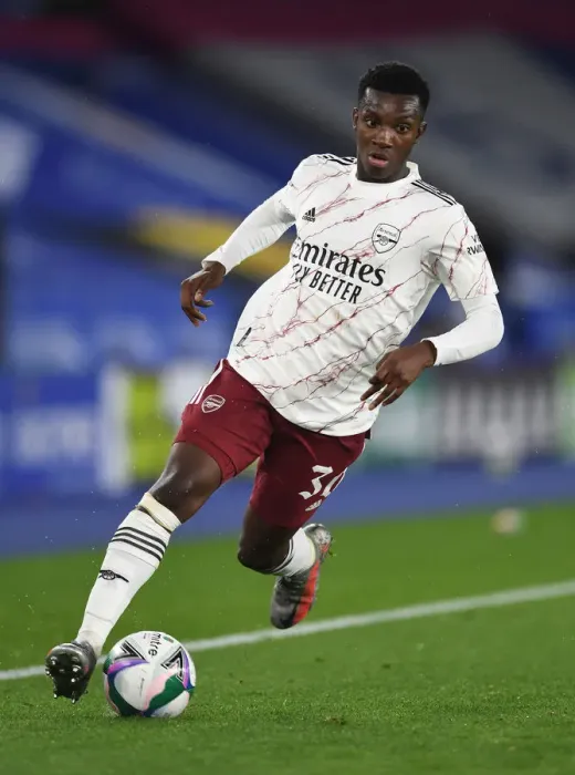 Framed Print : Arsenal's Eddie Nketiah Goes Head-to-Head with Leicester City in Carabao Cup Showdown