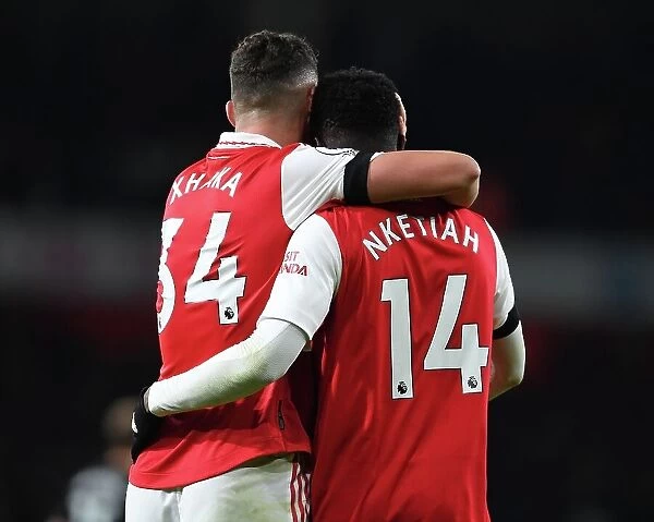 Arsenal's Eddie Nketiah and Granit Xhaka Celebrate Goals Against West Ham in 2022-23 Premier League