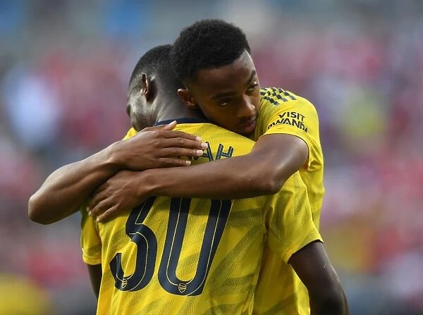 Arsenal's Eddie Nketiah and Joe Willock Celebrate Goals Against ACF Fiorentina in 2019 International Champions Cup, Charlotte