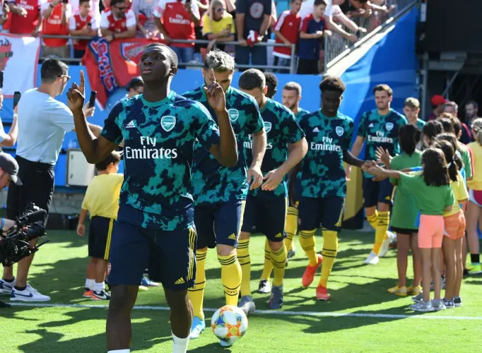 Framed Print : Arsenal's Eddie Nketiah Prepares for Arsenal vs Fiorentina at 2019 International Champions Cup in Charlotte