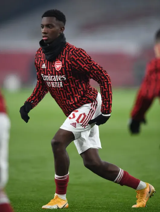 Framed Print : Arsenal's Eddie Nketiah Prepares for Europa League Battle against Molde FK Framed Print : Arsenal's Eddie Nketiah Prepares for Europa League Battle against Molde FK