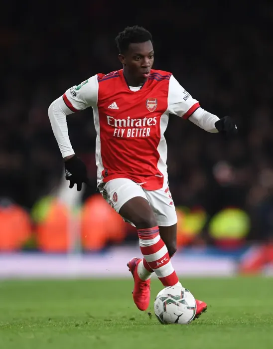 Framed Print : Arsenal's Eddie Nketiah Reacts After Carabao Cup Semi-Final Second Leg vs Liverpool Framed Print : Arsenal's Eddie Nketiah Reacts After Carabao Cup Semi-Final Second Leg vs Liverpool
