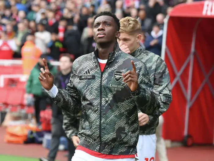 Framed Print : Arsenal's Eddie Nketiah Readies for Kickoff Against Sheffield United (2023-24)