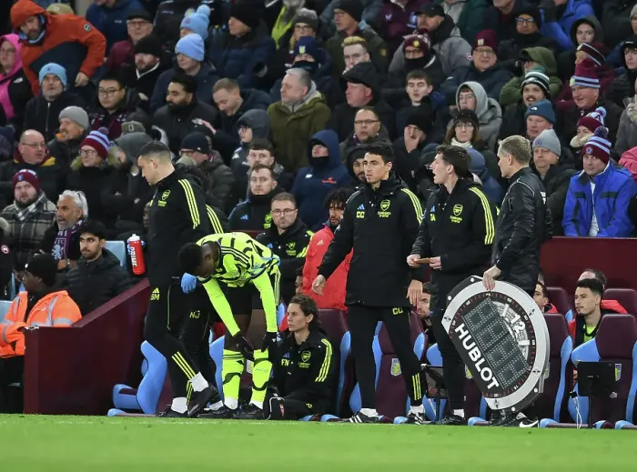 Framed Print : Arsenal's Eddie Nketiah Readies Substitution Entry Against Aston Villa in 2023-24 Premier League Clash