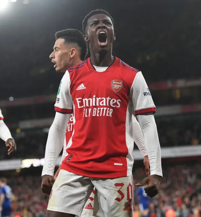 Framed Print : Arsenal's Eddie Nketiah Scores Brace: Carabao Cup Triumph Over Leeds United