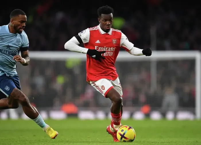 Framed Print : Arsenal's Eddie Nketiah Scores Against Brentford in Premier League Clash at Emirates Stadium Framed Print : Arsenal's Eddie Nketiah Scores Against Brentford in Premier League Clash at Emirates Stadium