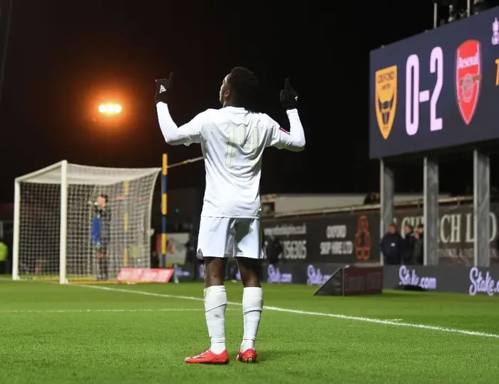 Framed Print : Arsenal's Eddie Nketiah Scores in FA Cup Upset Against Oxford United