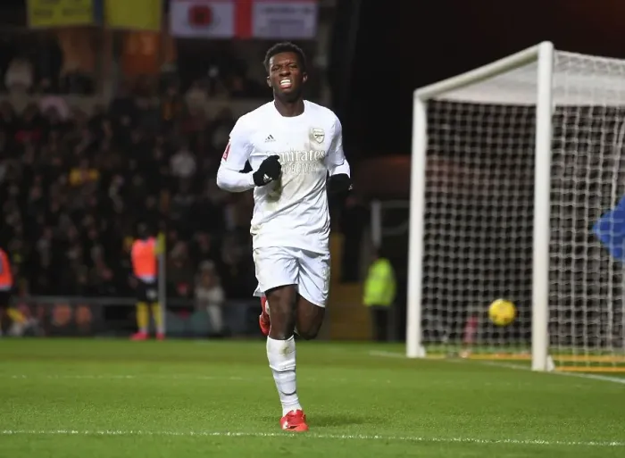 Framed Print : Arsenal's Eddie Nketiah Scores in FA Cup Victory over Oxford United Framed Print : Arsenal's Eddie Nketiah Scores in FA Cup Victory over Oxford United
