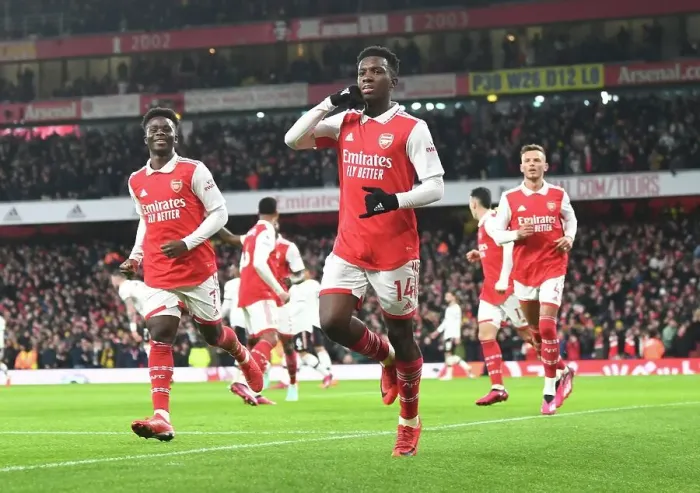 Framed Print : Arsenal's Eddie Nketiah Scores First Goal: Arsenal FC vs Manchester United, Premier League 2022-23