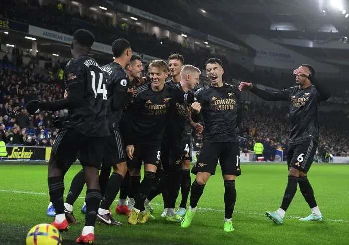 Framed Print : Arsenal's Eddie Nketiah Scores Third Goal in Brighton Victory, Premier League 2022-23