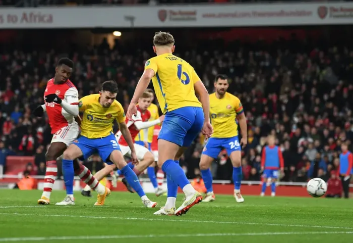 Framed Print : Arsenal's Eddie Nketiah Scores Hat-trick, Secures Carabao Cup Quarterfinals Victory Over Sunderland Framed Print : Arsenal's Eddie Nketiah Scores Hat-trick, Secures Carabao Cup Quarterfinals Victory Over Sunderland
