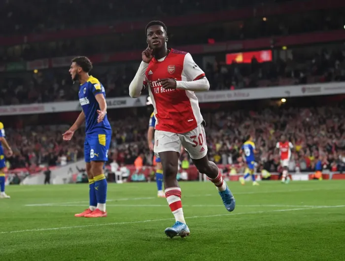 Framed Print : Arsenal's Eddie Nketiah Scores Hat-trick as Gunners Secure Carabao Cup Victory over AFC Wimbledon