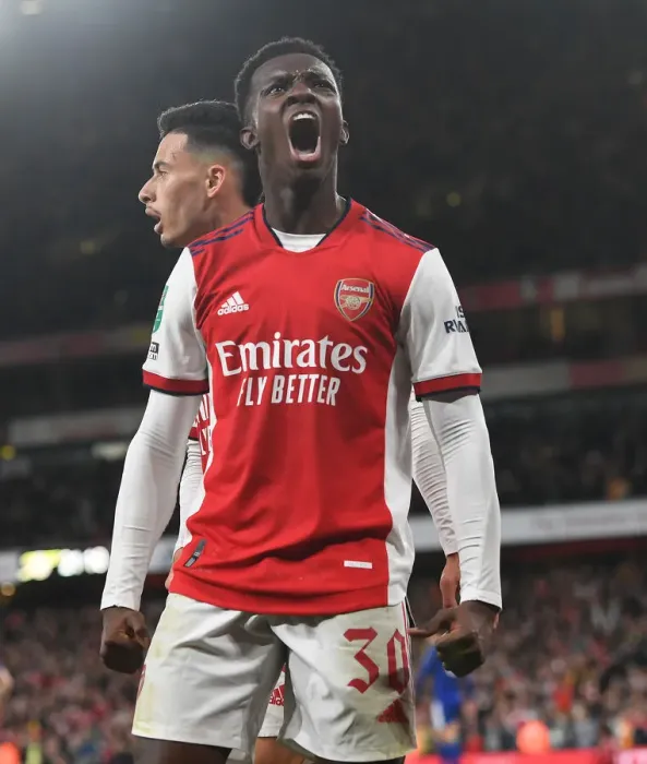 Framed Print : Arsenal's Eddie Nketiah Scores Second Goal in Carabao Cup Victory over Leeds United