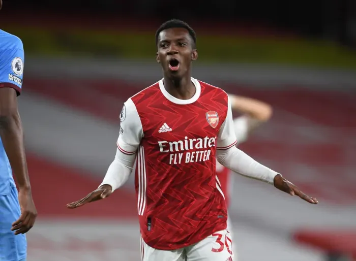 Framed Print : Arsenal's Eddie Nketiah Scores His Second Goal Against West Ham United in the 2020-21 Premier League