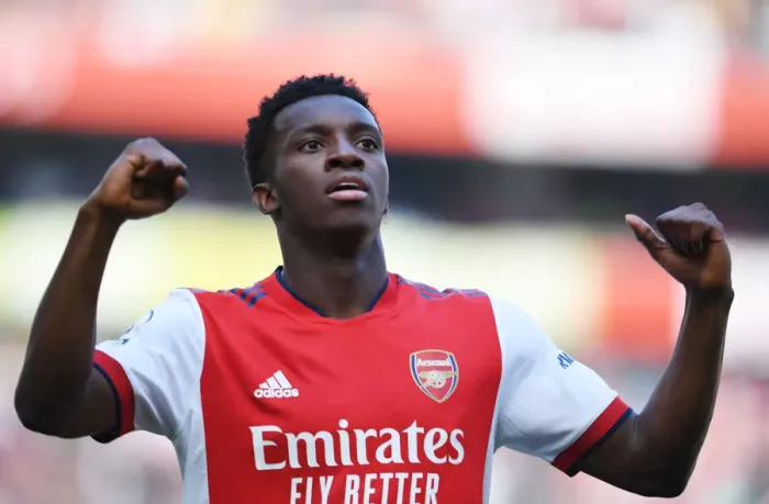 Framed Print : Arsenal's Eddie Nketiah Scores Thrilling Second Goal Against Leeds United at Emirates Stadium (2022)