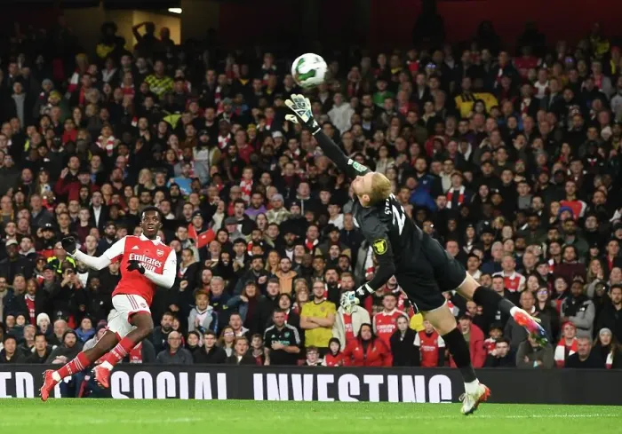 Framed Print : Arsenal's Eddie Nketiah Scores the Winner Against Brighton in Carabao Cup Third Round
