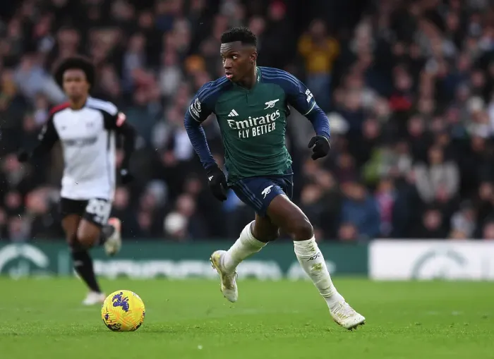 Framed Print : Arsenal's Eddie Nketiah Shines in Fulham vs Arsenal Premier League Clash (2023-24) Framed Print : Arsenal's Eddie Nketiah Shines in Fulham vs Arsenal Premier League Clash (2023-24)