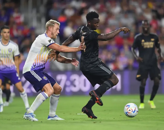 Framed Print : Arsenal's Eddie Nketiah Shines in Pre-Season Clash Against Orlando City SC Framed Print : Arsenal's Eddie Nketiah Shines in Pre-Season Clash Against Orlando City SC
