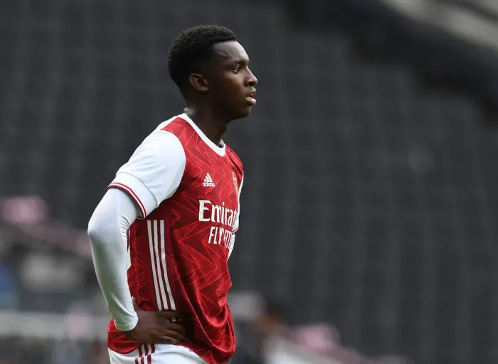 Framed Print : Arsenal's Eddie Nketiah Shines in Pre-Season: MK Dons vs Arsenal (2020-21)