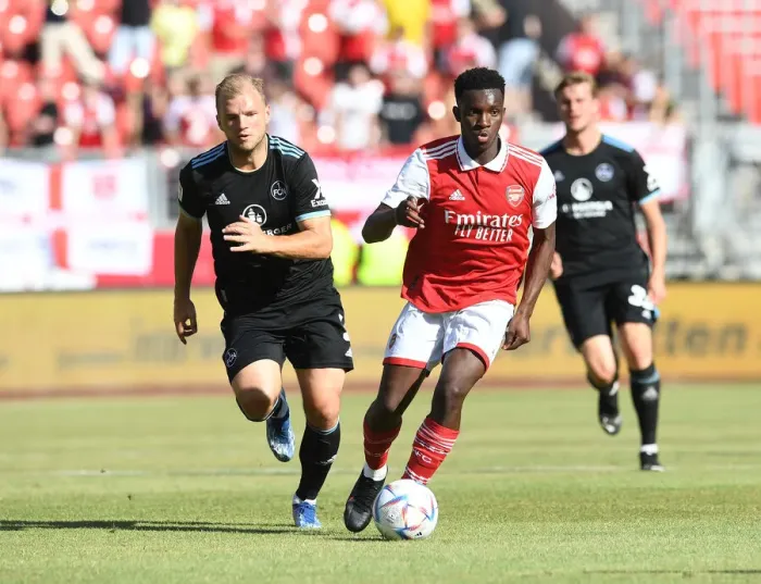 Framed Print : Arsenal's Eddie Nketiah Shines in Pre-Season Win Against 1. FC Nurnberg Framed Print : Arsenal's Eddie Nketiah Shines in Pre-Season Win Against 1. FC Nurnberg