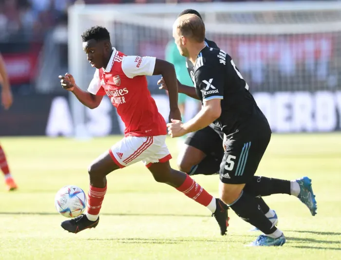 Framed Print : Arsenal's Eddie Nketiah Shines in Pre-Season Win Against 1. FC Nurnberg