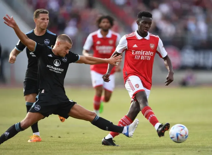 Framed Print : Arsenal's Eddie Nketiah Shines in Pre-Season Win Against 1. FC Nurnberg Framed Print : Arsenal's Eddie Nketiah Shines in Pre-Season Win Against 1. FC Nurnberg