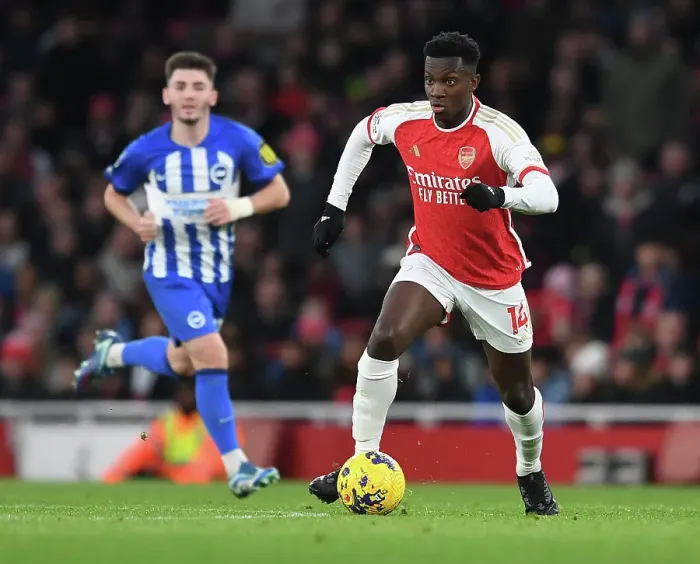 Framed Print : Arsenal's Eddie Nketiah Shines in Premier League Clash Against Brighton & Hove Albion (2023-24)