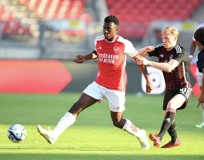 Framed Print : Arsenal's Eddie Nketiah Steals the Show in Pre-Season Victory Over Nuremberg, 2023