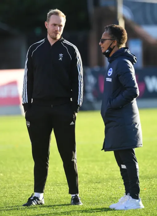 Framed Print : Arsenal's Eidevall and Brighton's Powell Pre-Match Conference: FA Women's Cup Semi-Final Showdown Framed Print : Arsenal's Eidevall and Brighton's Powell Pre-Match Conference: FA Women's Cup Semi-Final Showdown