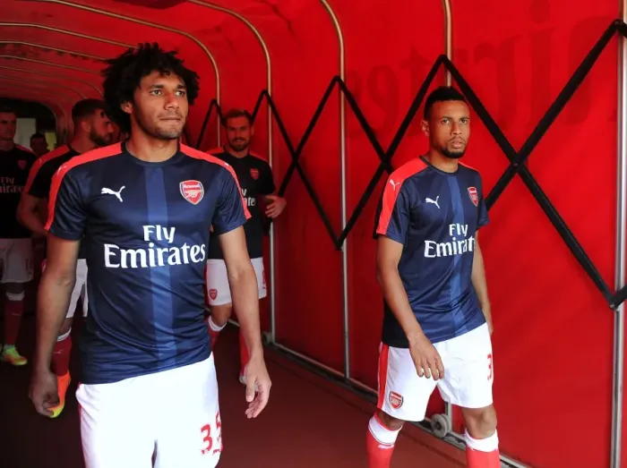 Framed Print : Arsenal's Elneny and Coquelin: Pre-Match Focus before Arsenal vs. Liverpool, 2016-17 Premier League